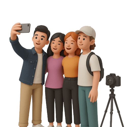 Group of friends taking photos